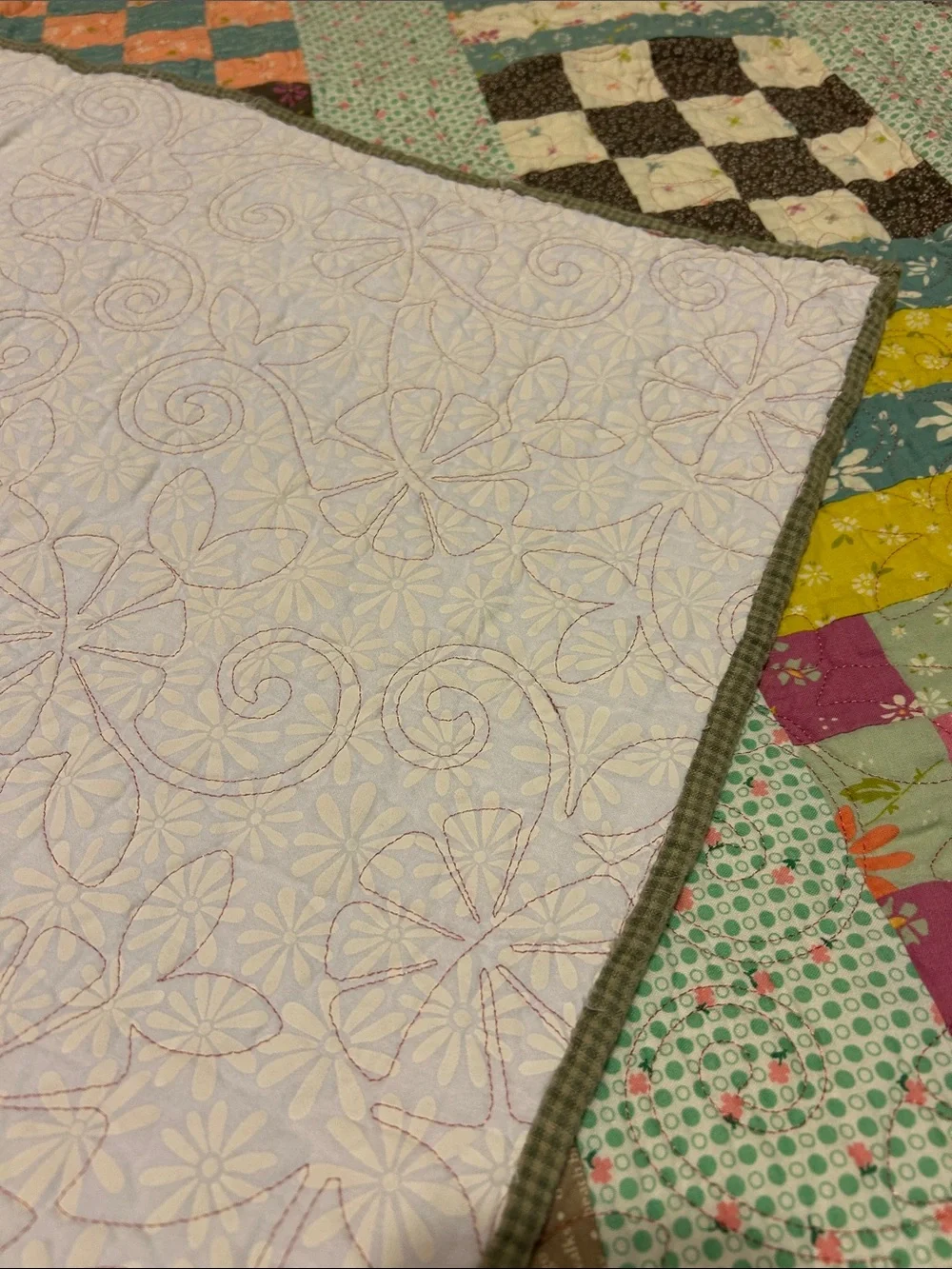 ONE OF A KIND - HANDCRAFTED Patchwork Floral Cotton Quilt Multicolor